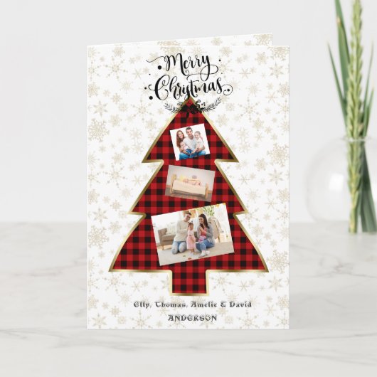 Charm Rood Buffalo Goud Uw Foto Prettig Kerstfeest Kaart (Voorkant)