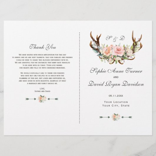Charm Rose Blush Floral Antlers Programme de maria (Devant)