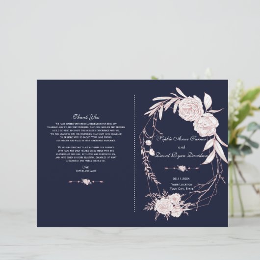 Charm Rose Gold Fleurs blanches Programme géométri (Debout devant)