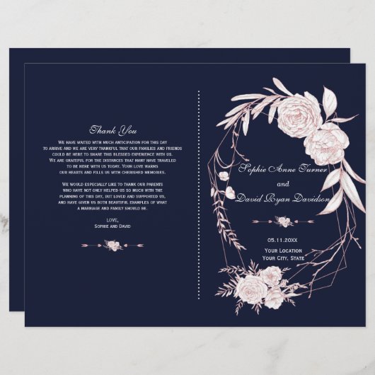 Charm Rose Gold Fleurs blanches Programme géométri (Devant / Derrière)