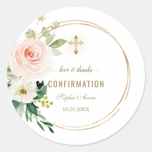 Charm Roze Blush Bloem Goud Kerkbevestiging  Ronde Sticker (Voorkant)