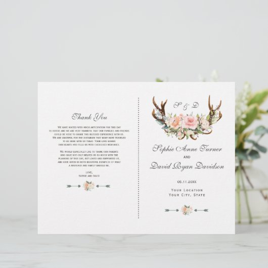 Charm Roze Blush Bloemgewei Trouwprogramma (Staand voorkant)