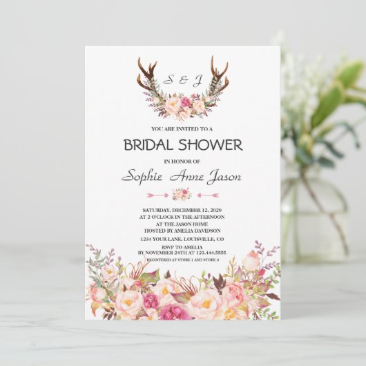 Charm Roze Blush Bloemgewei Vrijgezellenfeest Kaart (Staand voorkant)