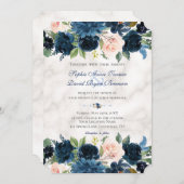 Charm Roze Navyblauw Bloemige Bloesem Marmeren Bru Kaart (Voorkant / Achterkant)