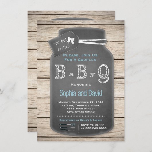 Charm Rustic Mason Jar Chalkboard Baby shower Kaart (Voorkant / Achterkant)