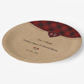 Charm Rustic Red Buffalo Pset Monogram Weddenschap Papieren Bordje (Gekanteld)