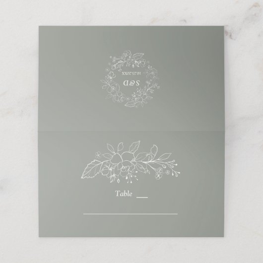 Charm Sage Groen Minimalistisch Bruiloft Tafelnumm (Buitenkant ongevouwen)