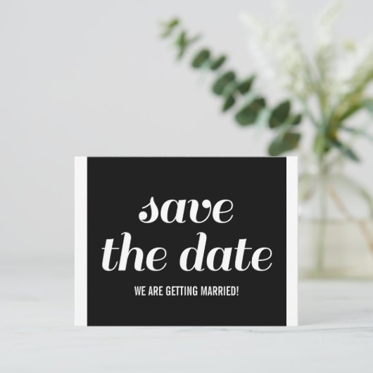 Charm Save the Date Briefkaart, Black Aankondigingskaart (Staand voorkant)