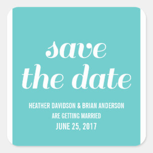 Charm Save the Date Stickers, Turquoise Vierkante Sticker