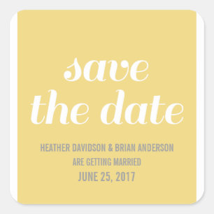 Charm Save the Date Stickers, Yellow Vierkante Sticker