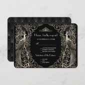 Charm Silver Art Deco Peacocks Wedding RSVP (Voorkant / Achterkant)