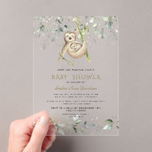 Charm Sloths Airy Greenery Gold Boy Baby shower Acryl Uitnodigingen
