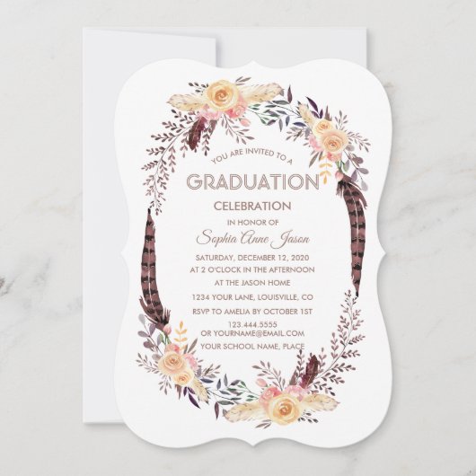 Charm Watercolor Boho Floral GRADUY Invitation (Devant)