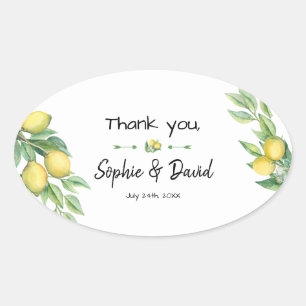 Charm Waterverf Lemon Tropical Wedding Ovale Sticker