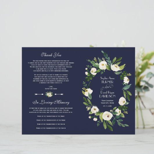 Charm Waterverf Wit Bloemmotief Donkerblauw Progra (Staand voorkant)