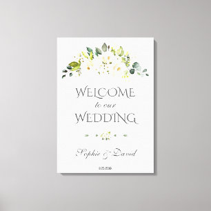 Charm White Cream Floral Welkom bruiloft Sign Canvas Afdruk