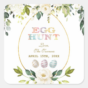 Charm White Cream Flowers Egg Hunt Gold Pasen Vierkante Sticker