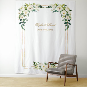 Charm White Floral Gold Lijst Foto Booth Backdrop Wandkleed