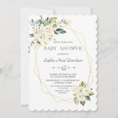 Charm White Flowers Gold Lijst Baby shower Kaart (Voorkant)