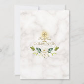 Charm White Flowers Marble Gold Heilige Communie Kaart (Achterkant)