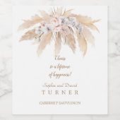 Charm White Orchid Blus Rozen Pampas Grass Wedding Wijn Etiket (Enkel label)