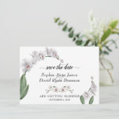 Charm White Orchid Huwelijkscalligrafie Save The Date (Staand voorkant)