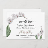 Charm White Orchid Wedding Calligraphy Save The Date (Voorkant / Achterkant)