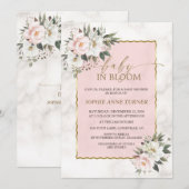 Charm White Pink Flowers Gold Baby in Bloom Kaart (Voorkant / Achterkant)