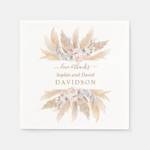 Charm White Roses Pampas Grass Wedding Napkins Servet