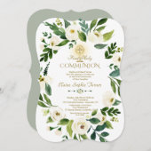 Charm Witte Bloemstuk Kruis Heilige Communie Kaart (Voorkant / Achterkant)
