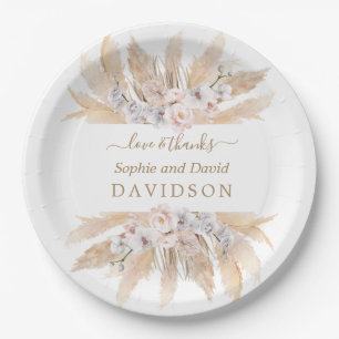 Charm Witte Rozen Pampas Gras Bruiloft  Papieren Bordje
