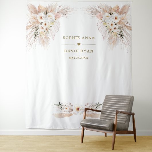 Charm Woestijn Witte Rozen Pampas Gras Bruiloft Wandkleed (In situ)