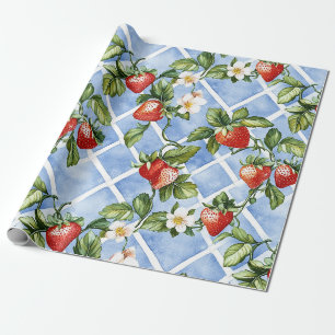 Charmant Aardbei & Bladpatroon – (2) Cadeaupapier