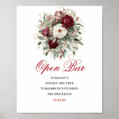 Charmant Affiche de Mariage Burgundy Open Bar (Devant)