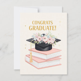 Charmant Afstuderen Congrats Kaart met Bloemen Pet