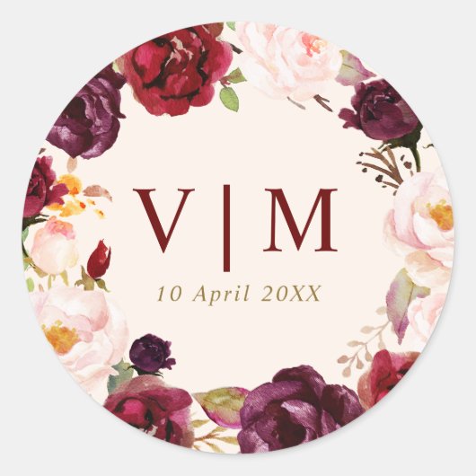 charmant autocollant à mariage floral rouge bordea (Devant)