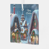 Charmant besneeuwd kerstdorp glas ornament (Voorkant links)