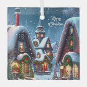 Charmant besneeuwd kerstdorp glas ornament (Voorkant)