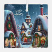 Charmant besneeuwd kerstdorp glas ornament (Achterkant)