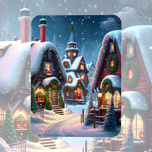 Charmant besneeuwd kerstdorp magneet