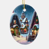 Charmant besneeuwd kerstdorp op maat keramisch ornament (Achterkant)