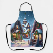 Charmant besneeuwd kerstdorp op maat schort (Voorkant)