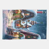 Charmant besneeuwd kerstdorp op maat theedoek (Horizontaal)