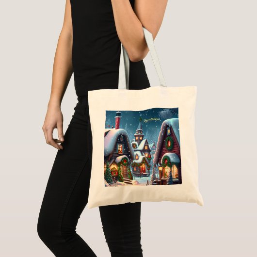 Charmant besneeuwd kerstdorp op maat tote bag (Voorkant (product))