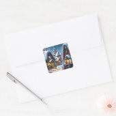 Charmant besneeuwd kerstdorp vierkante sticker (Envelop)
