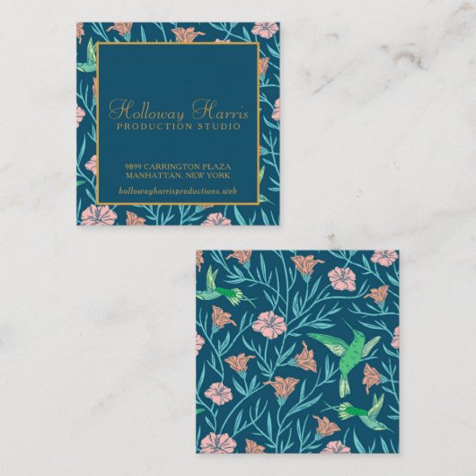 Charmant Bloemen & kolibrie Patroon Vierkante Visitekaartje (Voorkant / Achterkant)