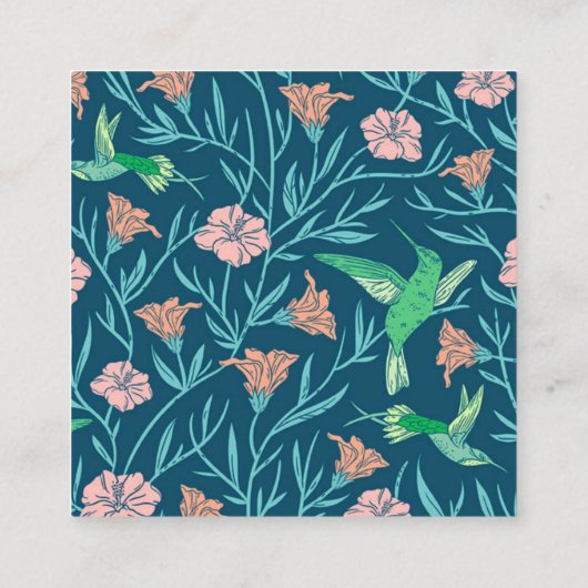 Charmant Bloemen & kolibrie Patroon Vierkante Visitekaartje (Achterkant)