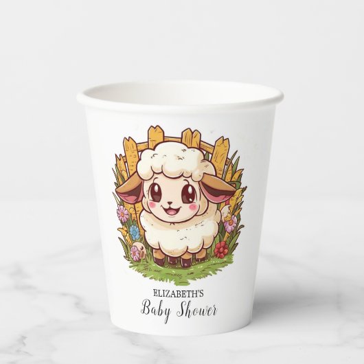 Charmant boerenerf schaap Baby shower Papieren Bekers (Voorkant)