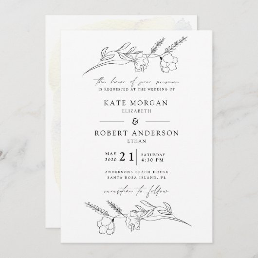 Charmant Botanique Élégant Mariage Invitation (Devant / Derrière)