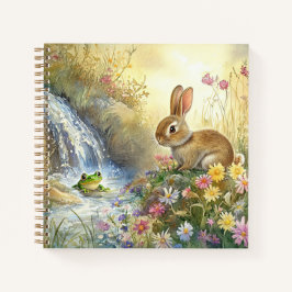 Charmant Bunny & Frog Watercolor-stijl Vierkant Notitieboek